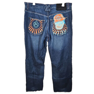 Eight 732 8732 Jeans Mens 42x34 Blue Denim Embroidered Skull Hip Hop Streetwear